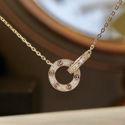 [Royal]LOVE 7.6MM NECKLACE ROSE GOLD AND SILVER  FULL DIAMOND