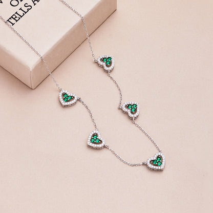 [Royal]Sparkling Five Heart Necklace