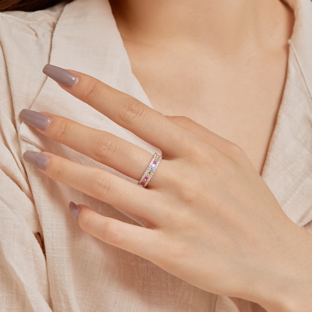 [Royal]Delicate Colorful Round Cut Daily Ring