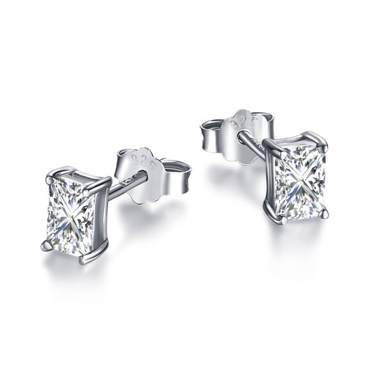 [Royal]Stylish Shiny Rectangular Center Stone Stud Earrings