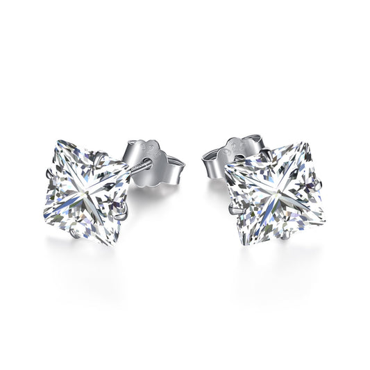 [Royal]Stylish Shiny Square Center Stone Stud Earrings