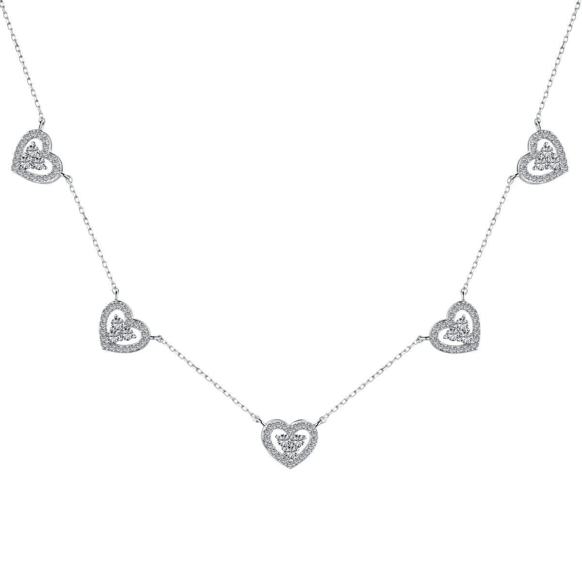 [Royal]Sparkling Five Heart Necklace