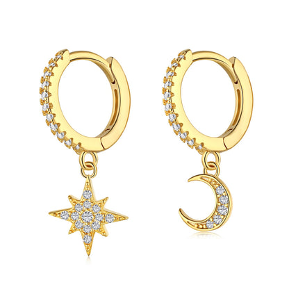 [Royal]Star and Moon Asymmetric Earrings