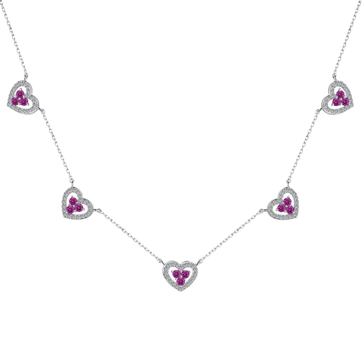 [Royal]Sparkling Five Heart Necklace