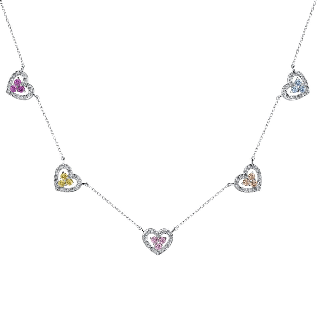 [Royal]Sparkling Five Heart Necklace