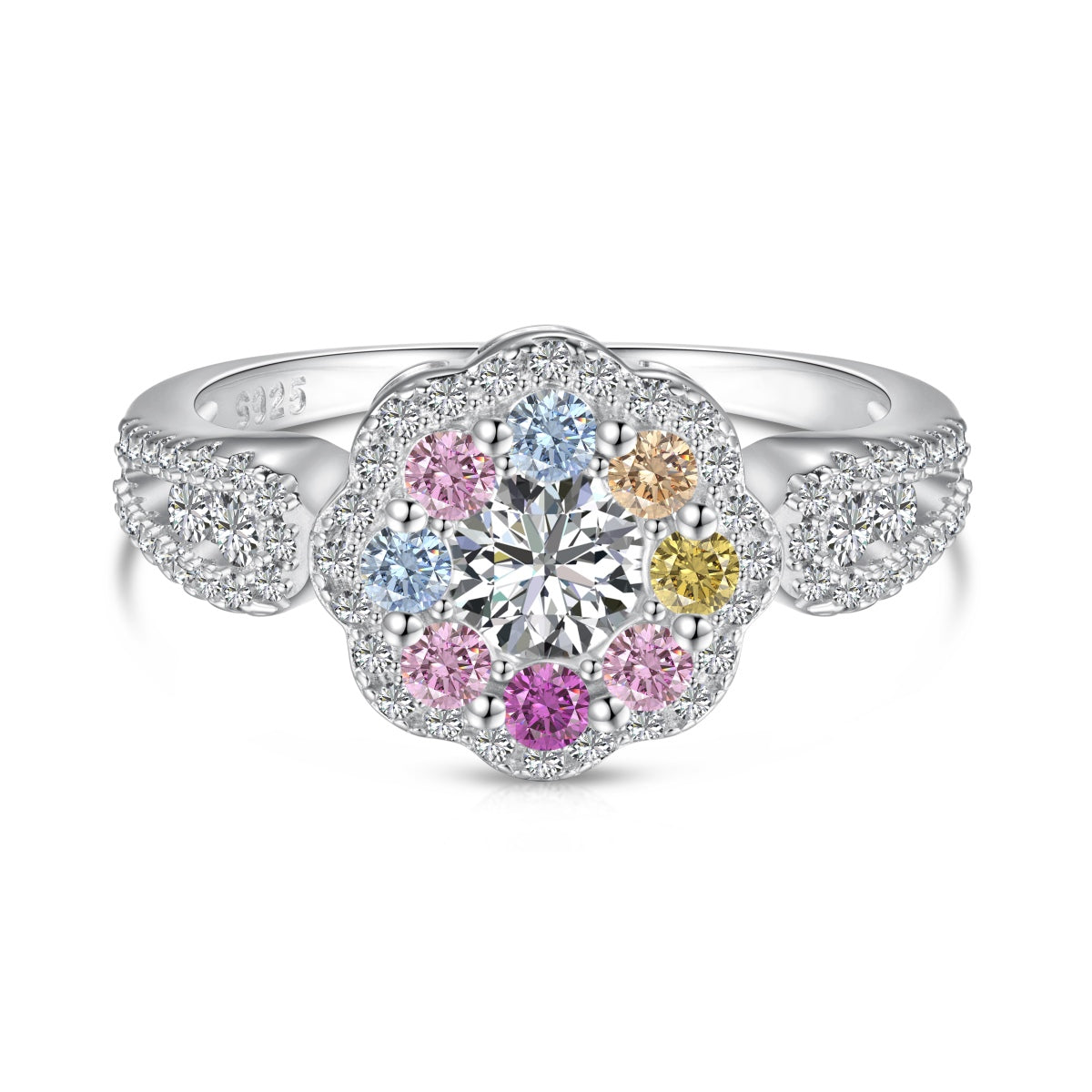 [Royal]Delicate Colorful Round Cut Flower Shape Wedding Ring