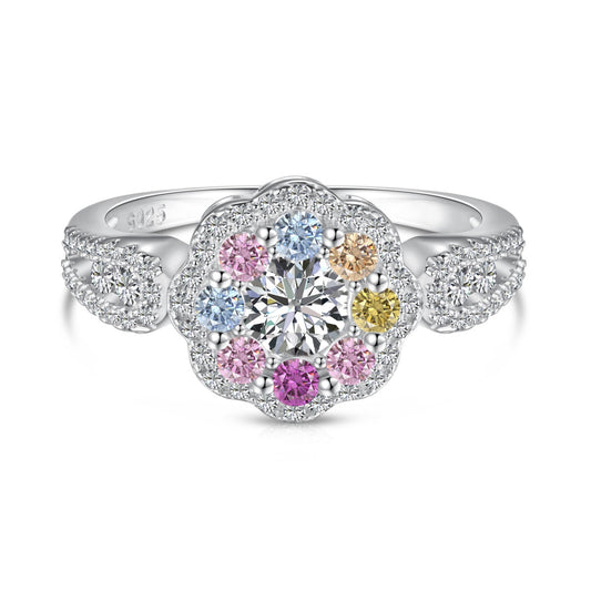 [Royal]Delicate Colorful Round Cut Flower Shape Wedding Ring