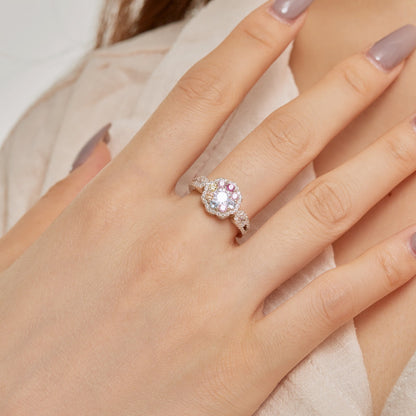 [Royal]Delicate Colorful Round Cut Flower Shape Wedding Ring