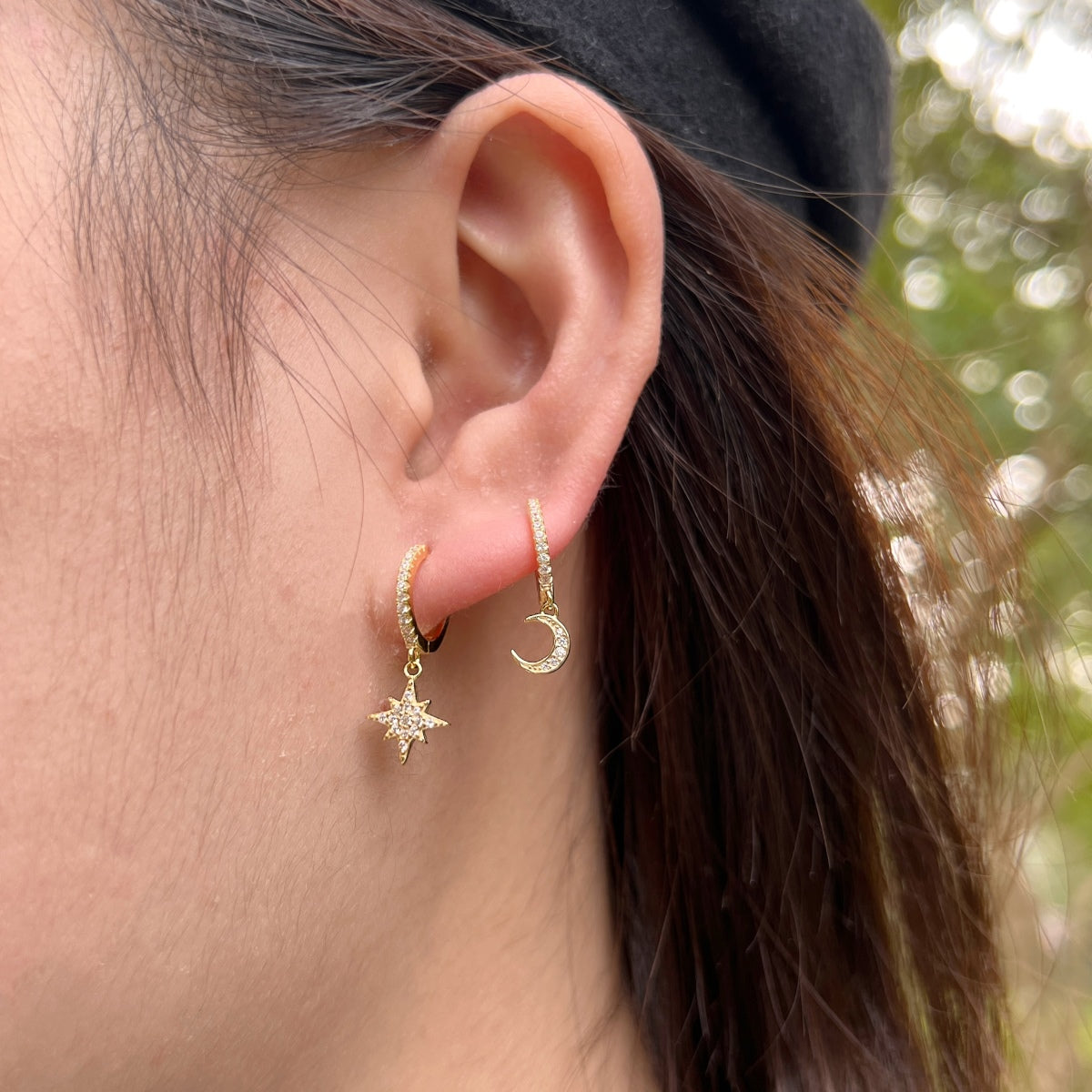 [Royal]Star and Moon Asymmetric Earrings