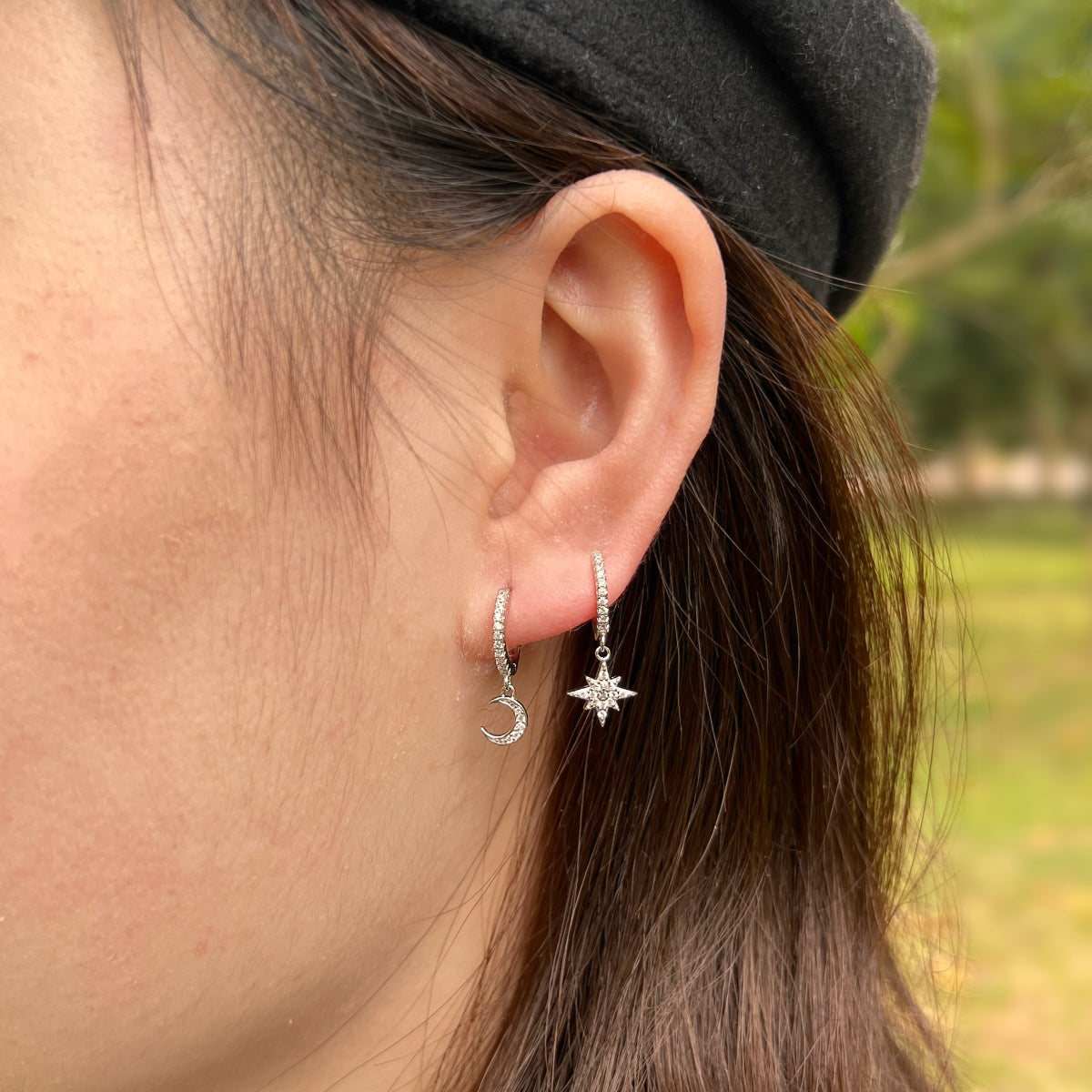 [Royal]Star and Moon Asymmetric Earrings