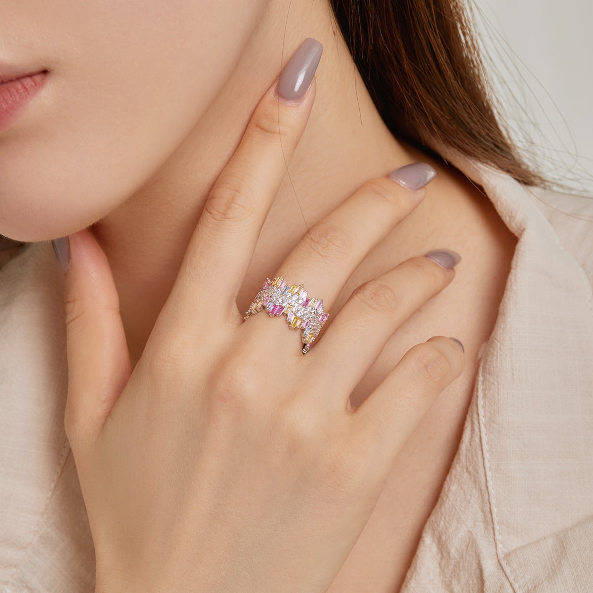 [Royal]Luxurious Colorful Radiant Cut Daily Ring