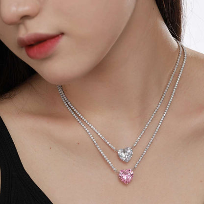 [Royal]8.0 Carat Versatile Colorful Sweet Heart-Shaped Tennis Necklace