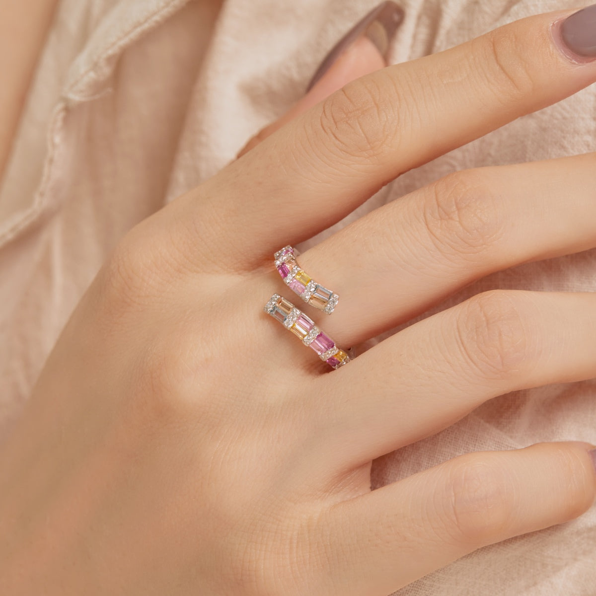 [Royal]Charming Colorful Radiant Cut Adjustable Daily Ring