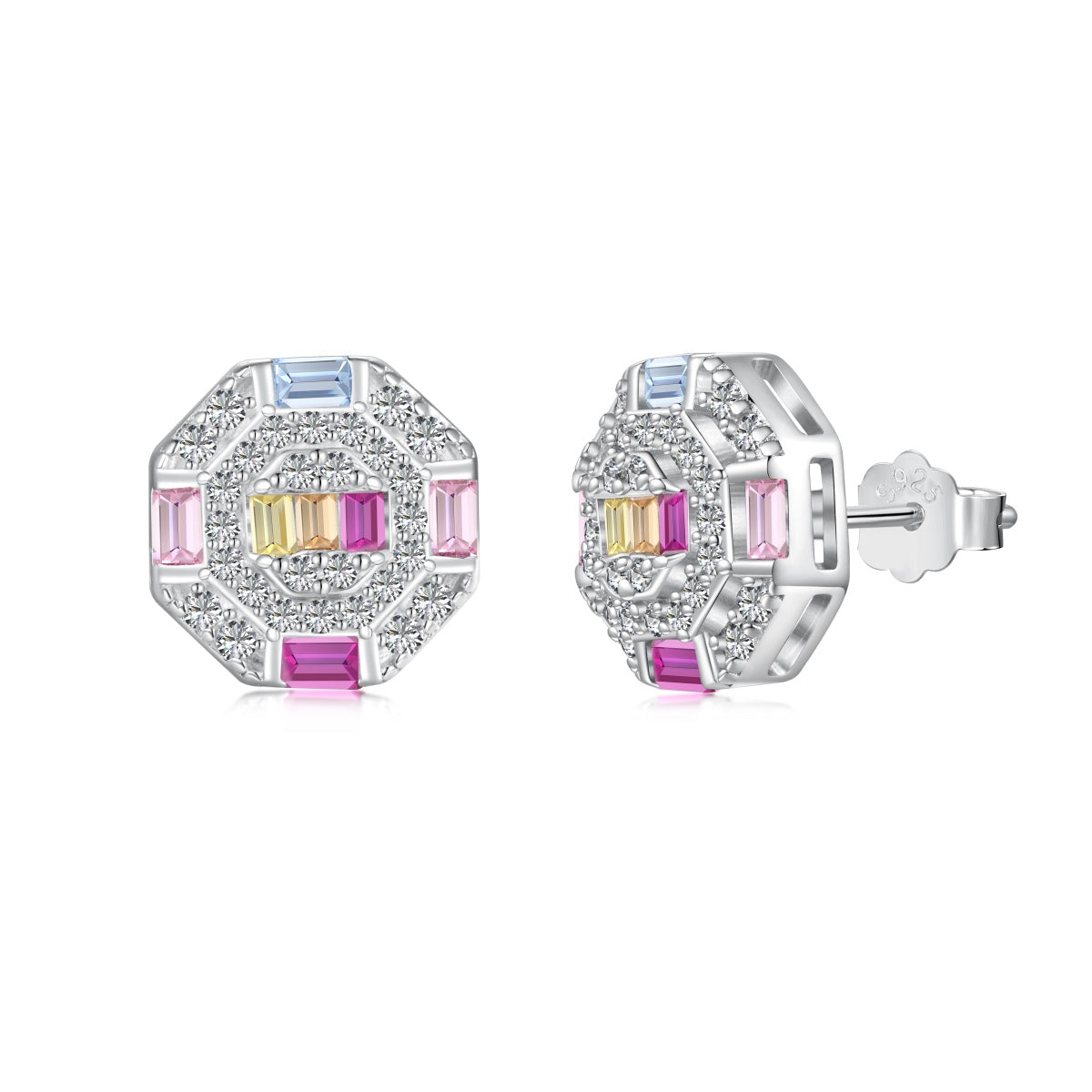 [Royal]Ornate Colorful Octagon Shape Daily Earrings