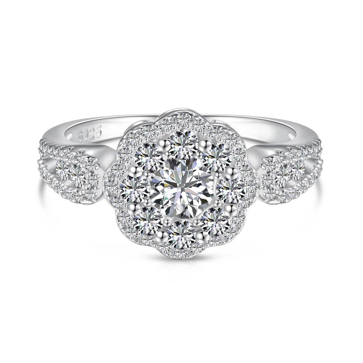 [Royal]Delicate Colorful Round Cut Flower Shape Wedding Ring