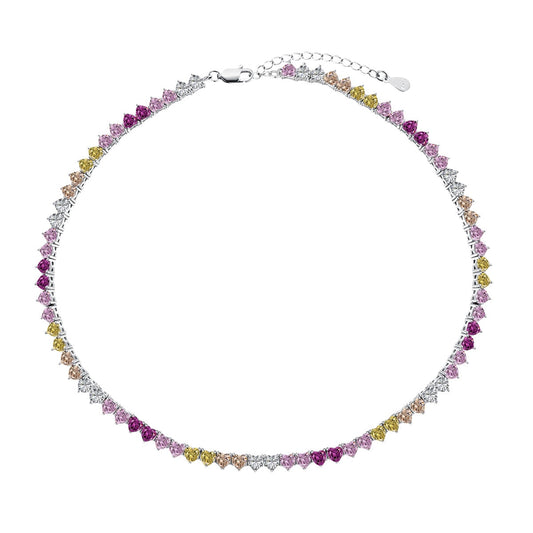 [Royal]Sparkling Colorful Full Heart Tennis Necklace