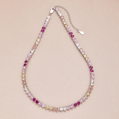 [Royal]Sparkling Colorful Full Heart Tennis Necklace