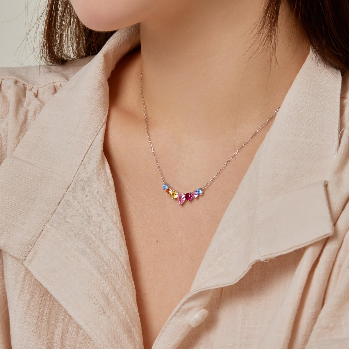 [Royal]Dainty Colorful Heart Necklace