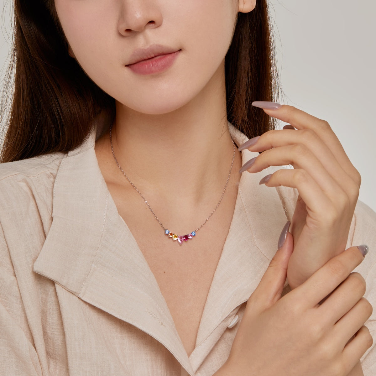 [Royal]Dainty Colorful Heart Necklace