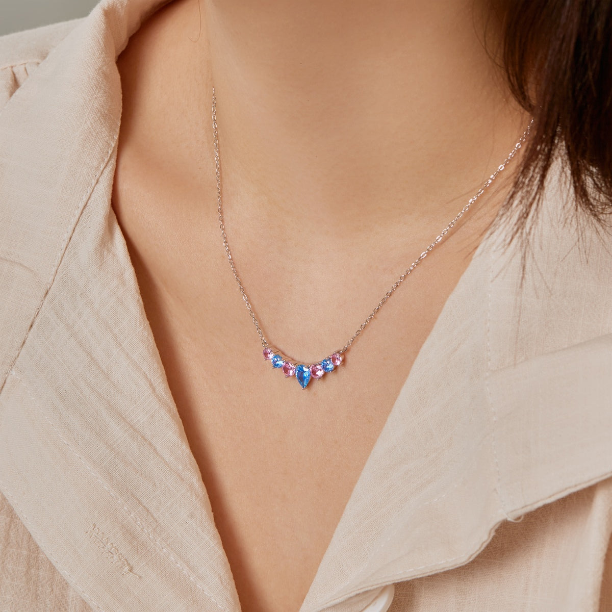 [Royal]Dainty Colorful Heart Necklace