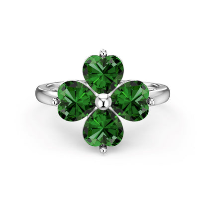 [Royal]Heart-shaped Four-Leaf Clover Ball Ring