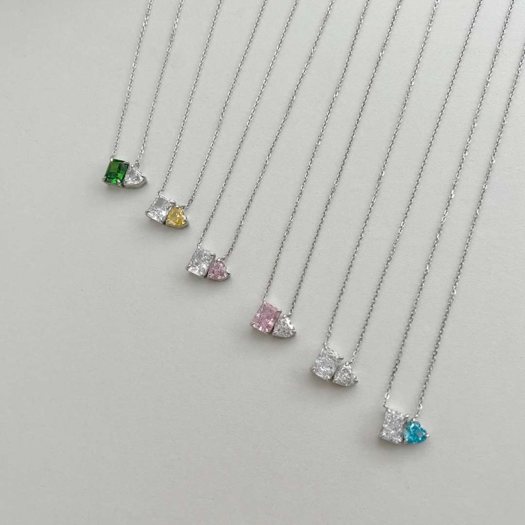 [Royal]Dazzling Square & Heart Shape Necklace