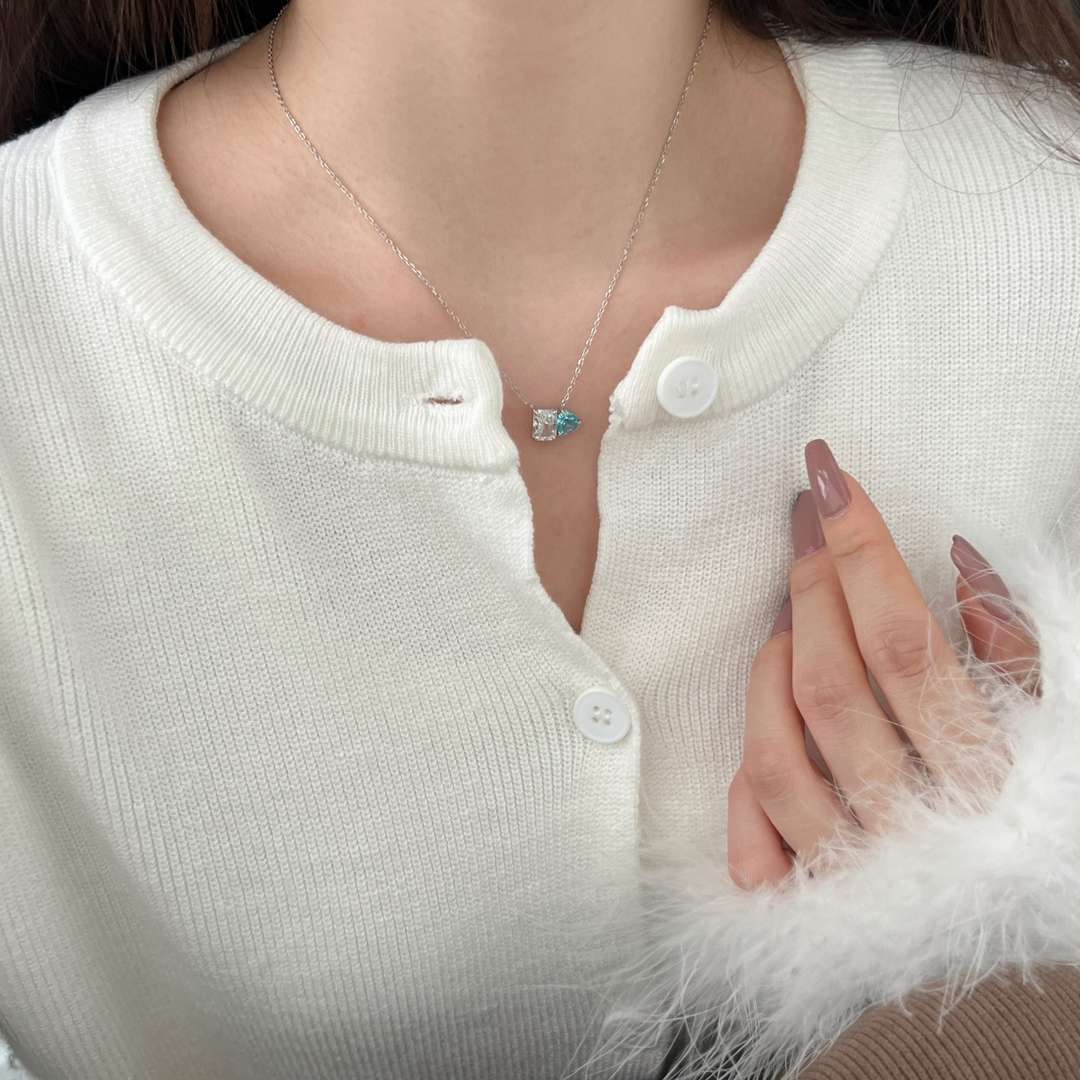 [Royal]Dazzling Square & Heart Shape Necklace