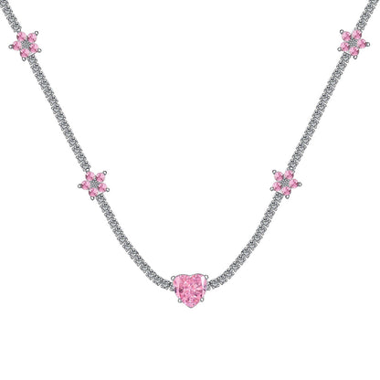 [Royal]Dazzling Pink Heart Flower Necklace