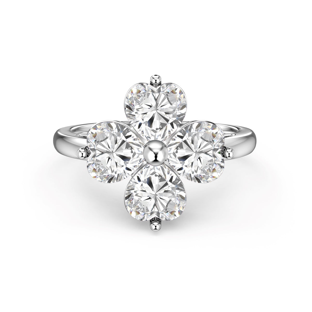 [Royal]Heart-shaped Four-Leaf Clover Ball Ring