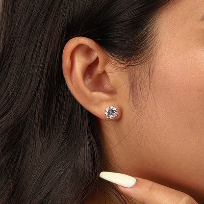 [Royal]Stylish Shiny Round Center Stone Stud Earrings