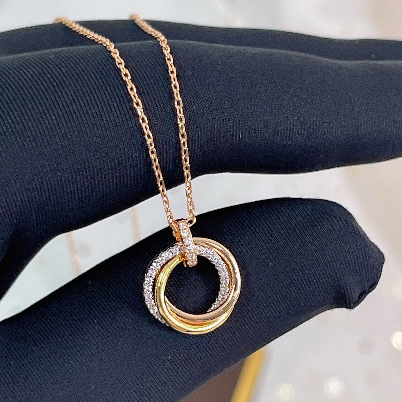 [Royal]TRINITY NECKLACE SILVER GOLD PINK GOLD DIAMONDS