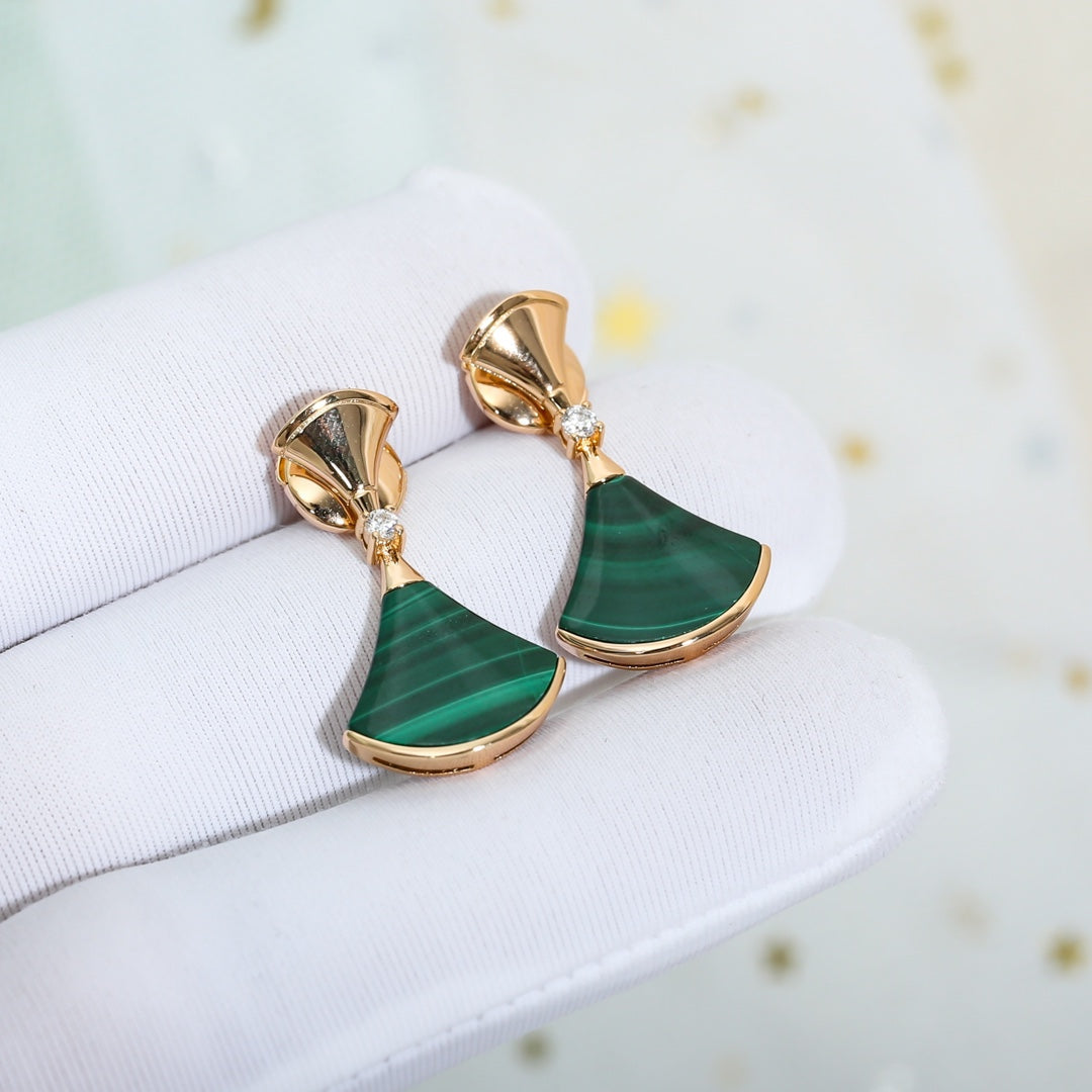 [Royal]DREAM MALACHITE PINK GOLD EARRINGS