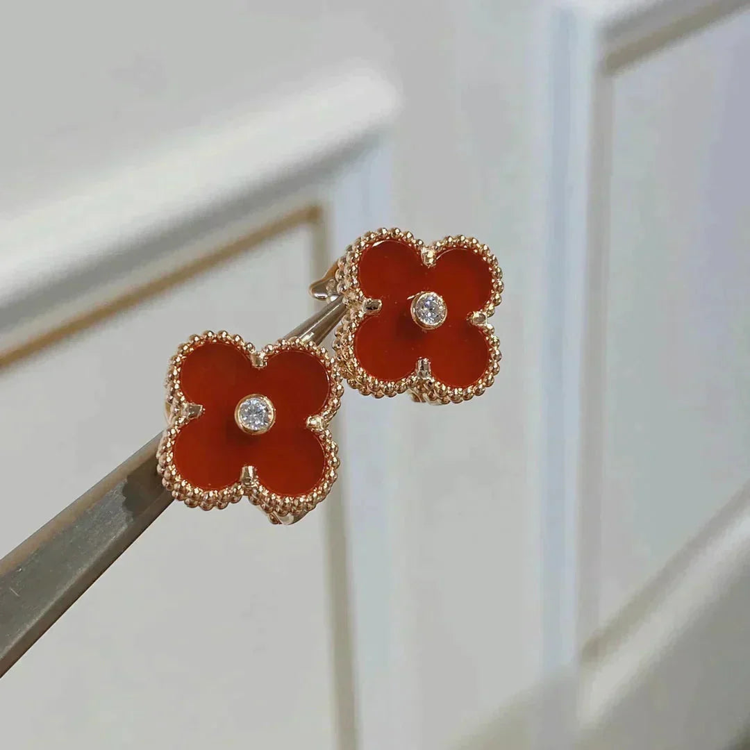 [Royal]CLOVER MEDIUM 1 MOTIFS CARNELIAN  DIAMOND earrings