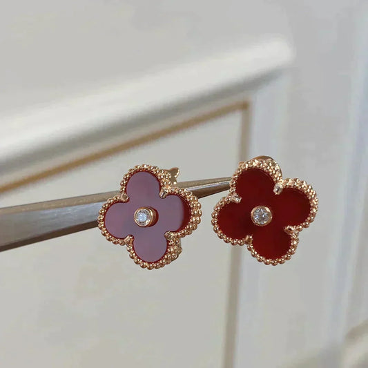 [Royal]CLOVER MEDIUM 1 MOTIFS CARNELIAN  DIAMOND earrings