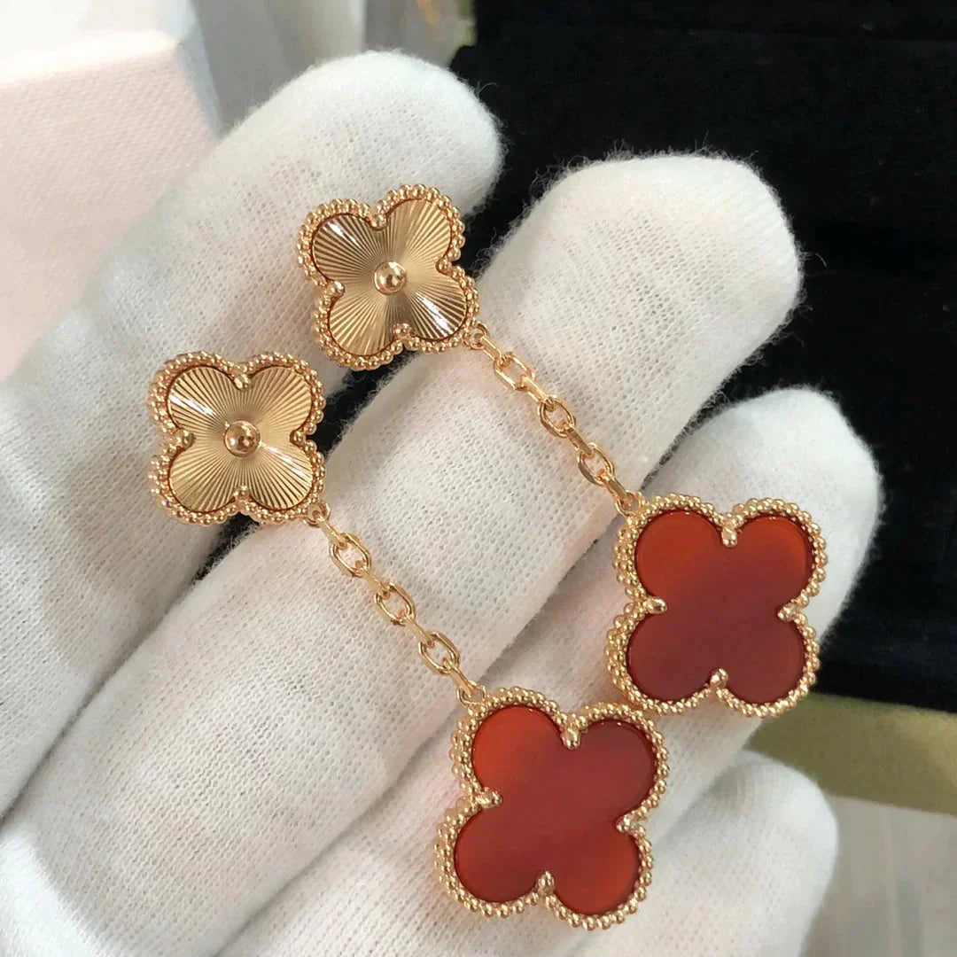 [Royal]CLOVER 2 MOTIF  LASER CARNELIAN EARRINGS