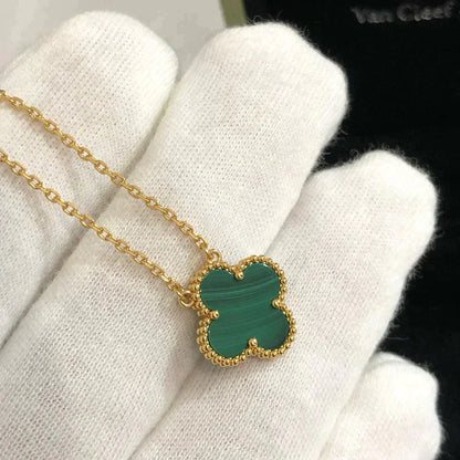 [Royal]CLOVER 15MM MALACHITE SINGLE FLOWER  NECKLACE