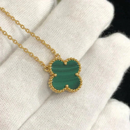 [Royal]CLOVER 15MM MALACHITE SINGLE FLOWER  NECKLACE