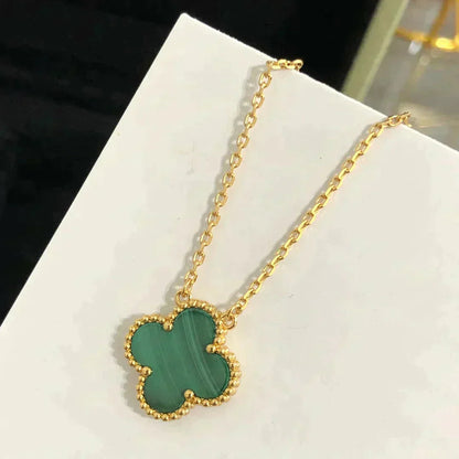 [Royal]CLOVER 15MM MALACHITE SINGLE FLOWER  NECKLACE