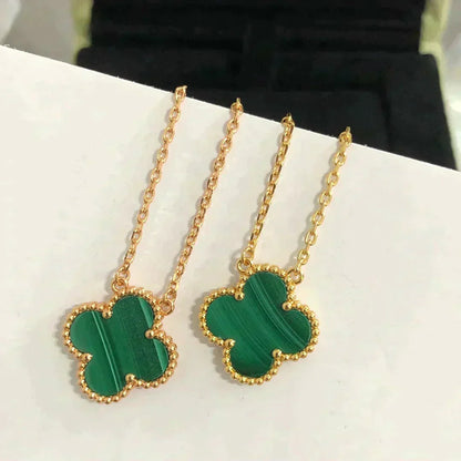 [Royal]CLOVER 15MM MALACHITE SINGLE FLOWER  NECKLACE