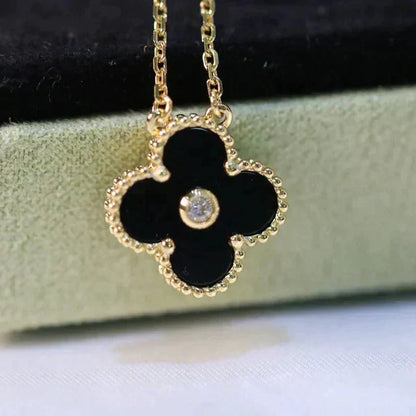 [Royal]CLOVER 15MM DIAMOND ONYX NECKLACE