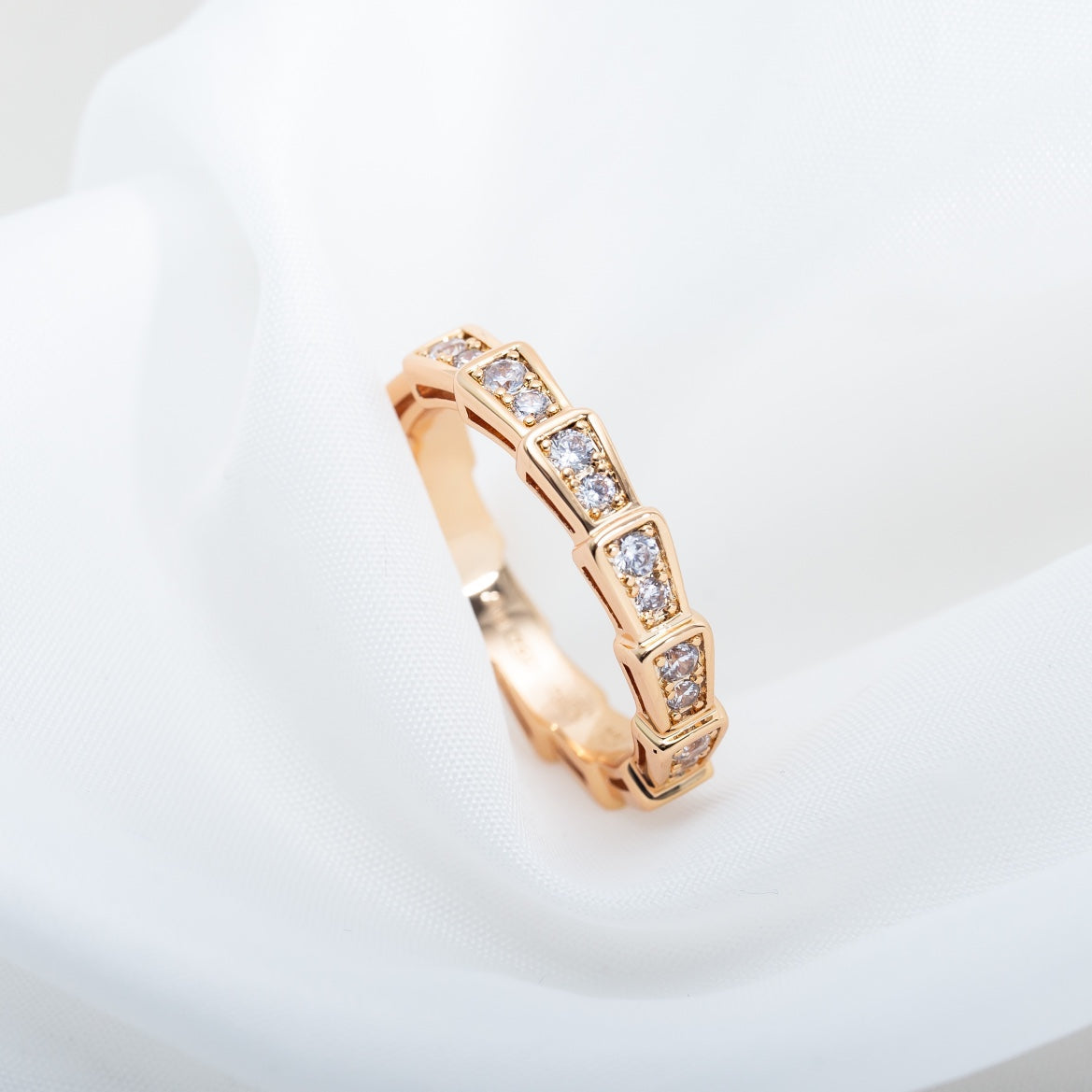 [Royal]SERPENTI RING PINK GOLD DIAMOND PAVED 3MM