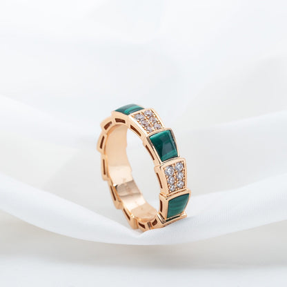 [Royal]SERPENTI RING PINK GOLD MALACHITE DIAMOND PAVED 4MM