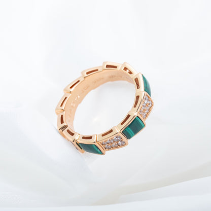 [Royal]SERPENTI RING PINK GOLD MALACHITE DIAMOND PAVED 4MM