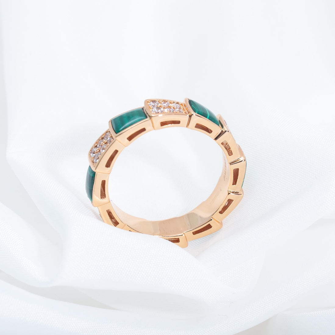 [Royal]SERPENTI RING PINK GOLD MALACHITE DIAMOND PAVED 4MM