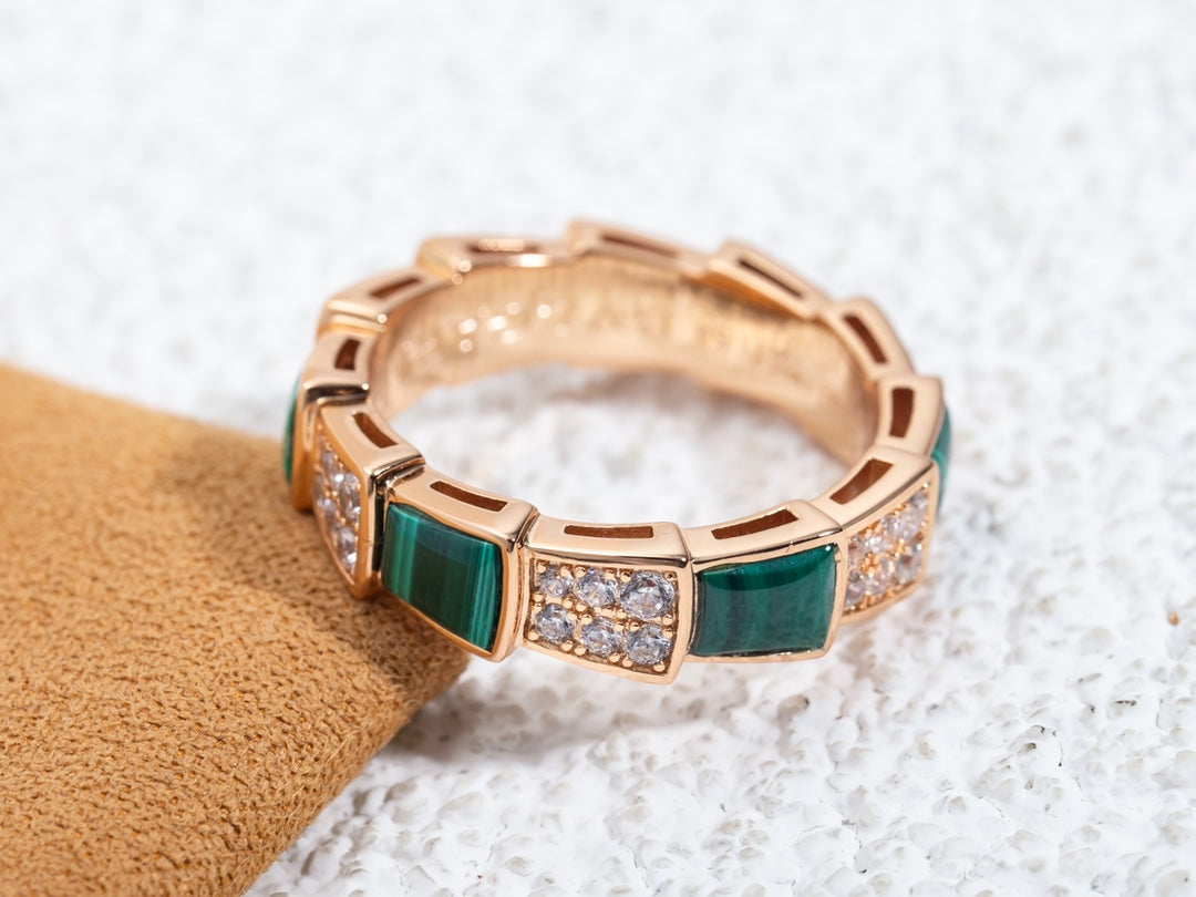 [Royal]SERPENTI RING PINK GOLD MALACHITE DIAMOND PAVED 4MM