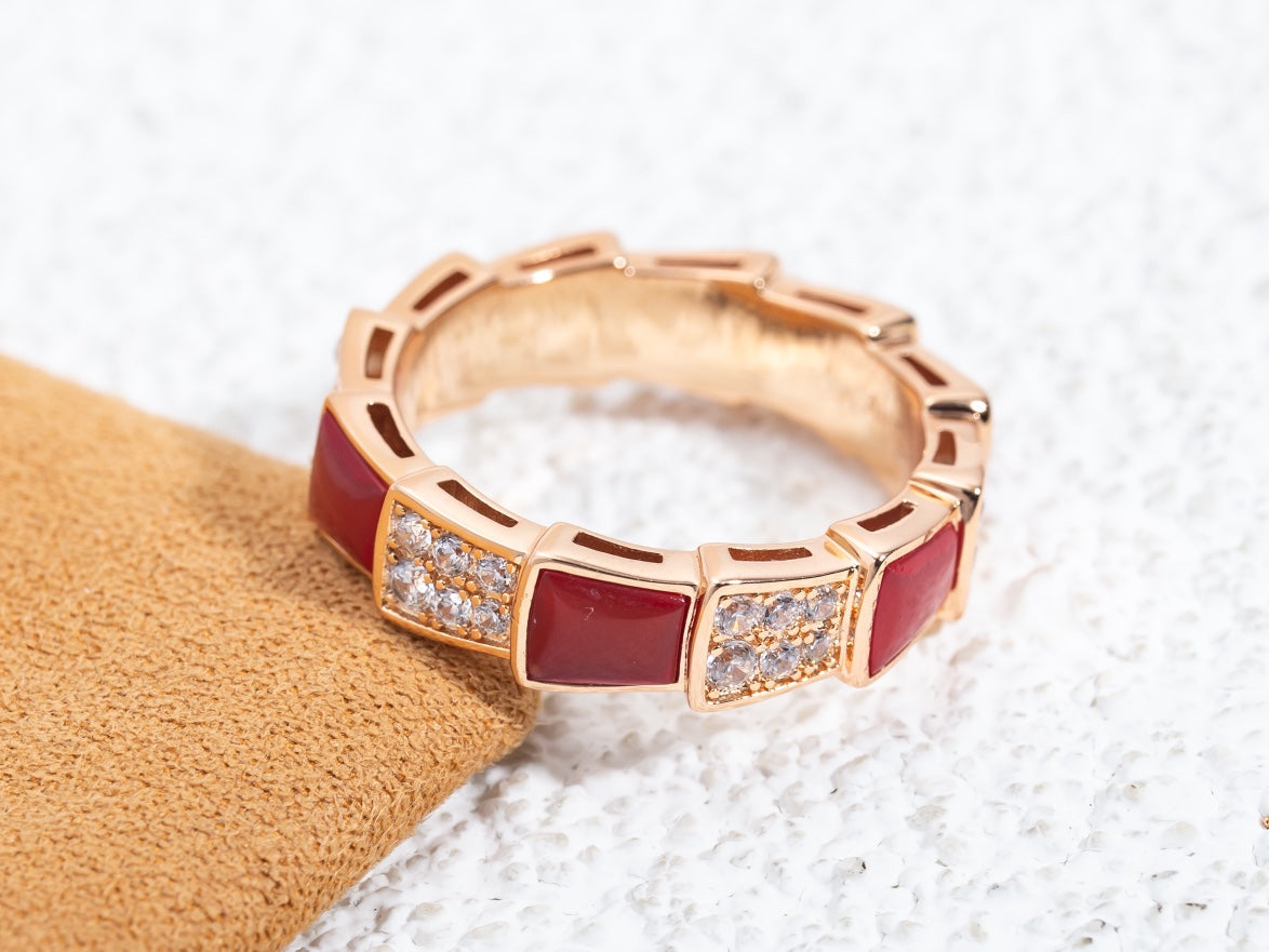 [Royal]SERPENTI RING PINK GOLD CARNELIAN DIAMOND PAVED 4MM