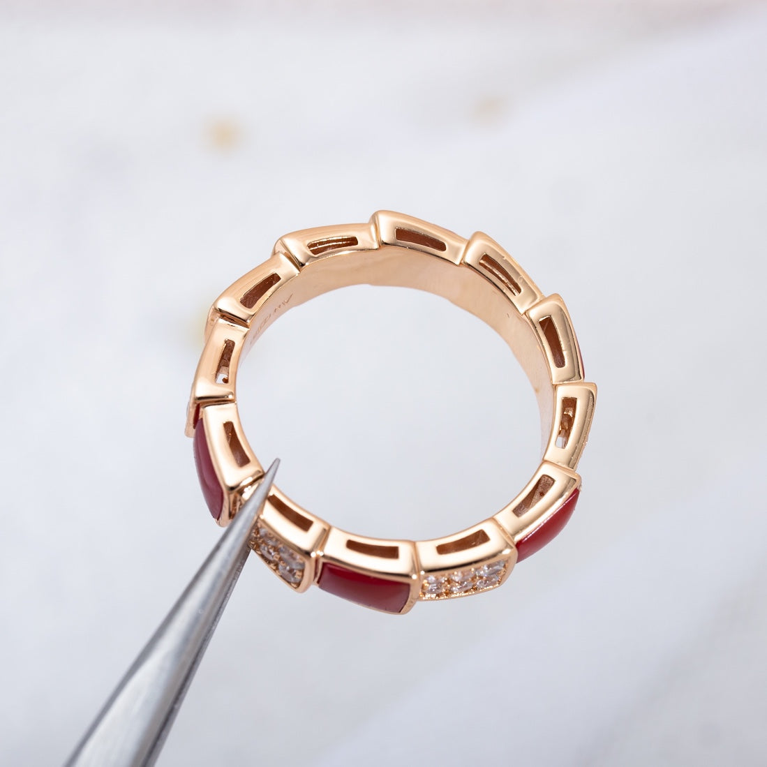 [Royal]SERPENTI RING PINK GOLD CARNELIAN DIAMOND PAVED 4MM