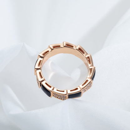 [Royal]SERPENTI RING PINK GOLD BLACK MOP DIAMOND PAVED 4MM