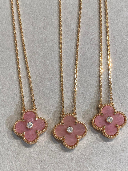 [Royal]CLOVER 15MM DIAMOND RHODONITE NECKLACE