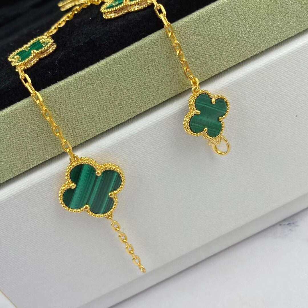 [Royal]MAGIC CLOVER MALACHITE GOLD BRACELET 5 MOTIFS